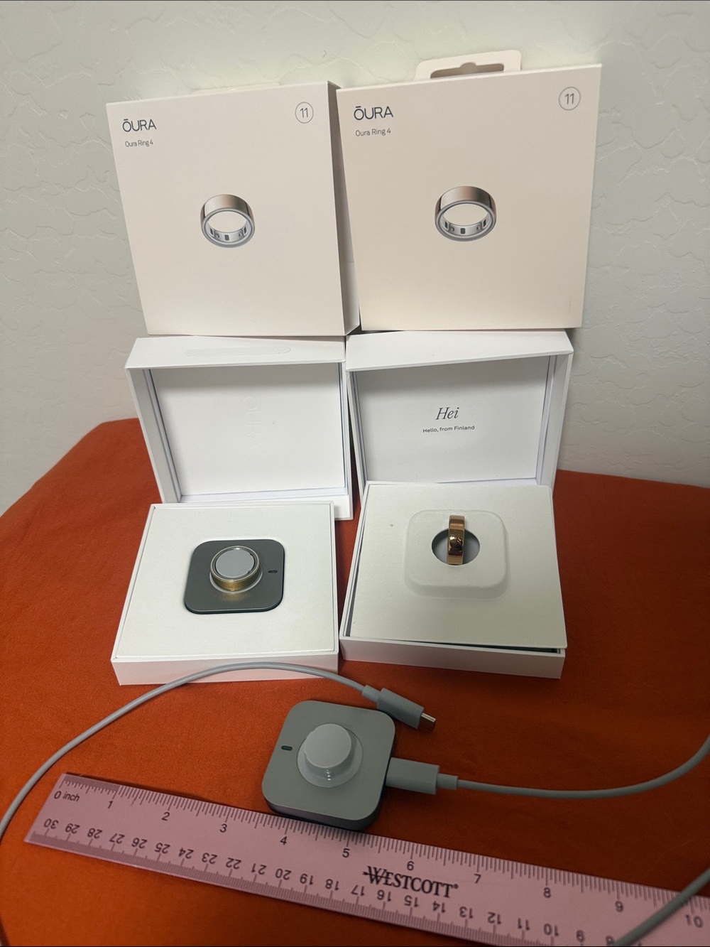 Oura Ring 4 by Oura — Rose Gold and Silver Set with Charger. Size 11